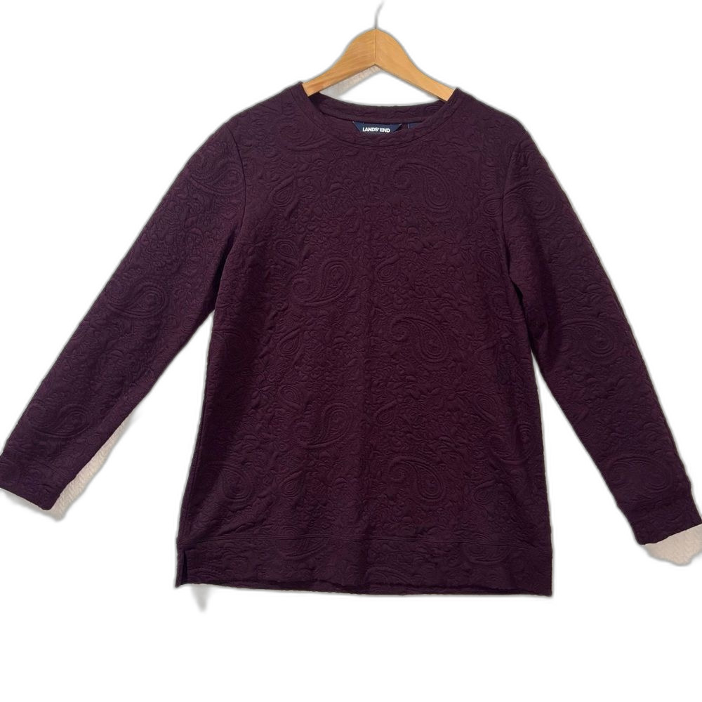 Lands‎ End Paisley Quilted Long Sleeve Top Womens M Purple Casual Classic Cozy